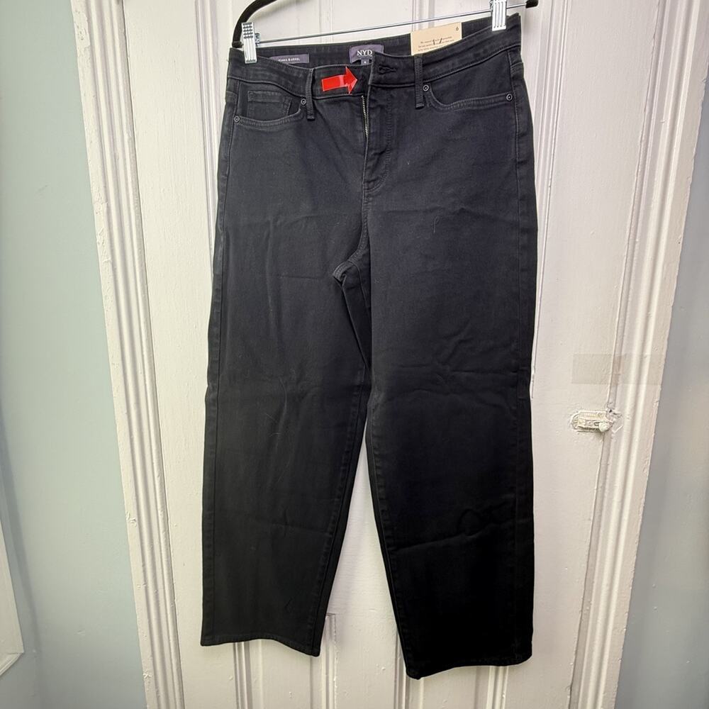 NYDJ Gemma‎ Barrel Leg High Rise Jeans Black Size 6 NWT *Missing Button*